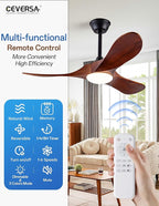 42 Inch Ceiling Fans with Lights and Remote, 3 Blades Outdoor Wood Propeller Ceiling Fans, Dimmable Quiet Noiseless DC Motor for Farmhouse, Living Room, Bedroom, Indoor, Walnut