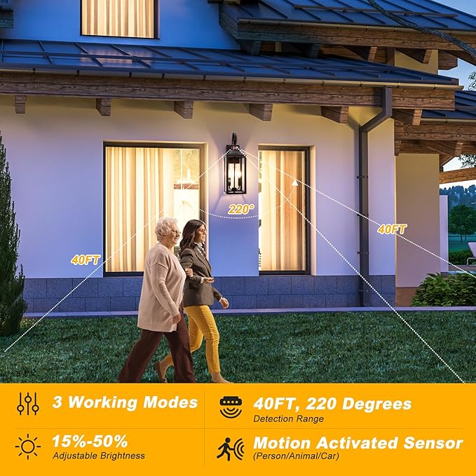 20" Oil Rubbed Bronze Motion Sensor Outdoor Light, Large Dusk to Dawn Outdoor Lighting Fixture, Farmhouse Wall Mounted Porch Lamp, Waterproof Brown Sconce for Outside Patio, 3 Modes/2-Light/1-Pack