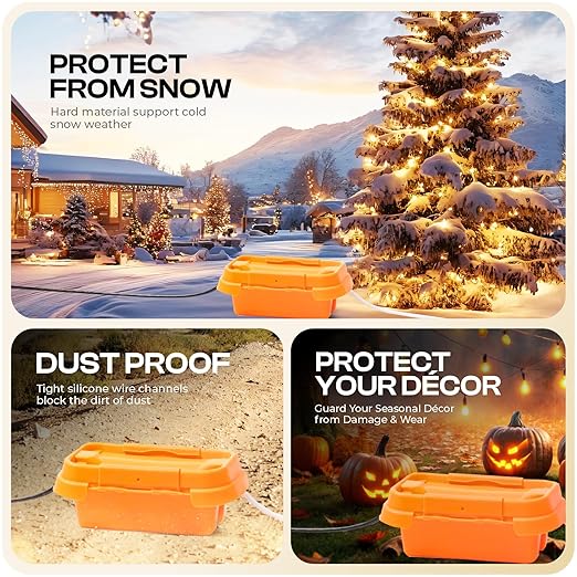 SockitBox – The Original Weatherproof Connection Box – Indoor & Outdoor Electrical Power Cord Enclosure for Timers, Extension Cables, Transformers, Power Strips, Lights, Tools & More – Small – Orange