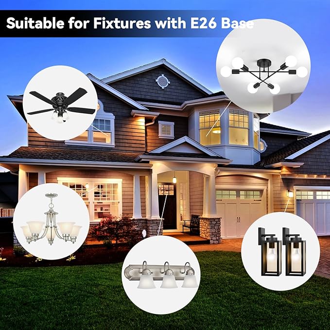 TJOY 24 Pack A19 LED Light Bulbs Soft Warm White 2700K, 60 Watt Equivalent, Efficient 9W, E26 Standard Base, Non Dimmable Energy Saving Warm Light Lamp Bulb, 800LM 120V, for Home, Bedroom, Living Room