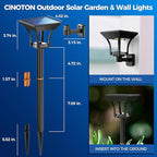 CINOTON 2-in-1 Solar Pathway Lights Outdoor with 4 Lighting Modes, IP65 Waterproof LED Solar Powered Wall Lights for Garden Yard Patio Lawn Porch Walkway Backyard Driveway, Warm & Cold White 4 Pack