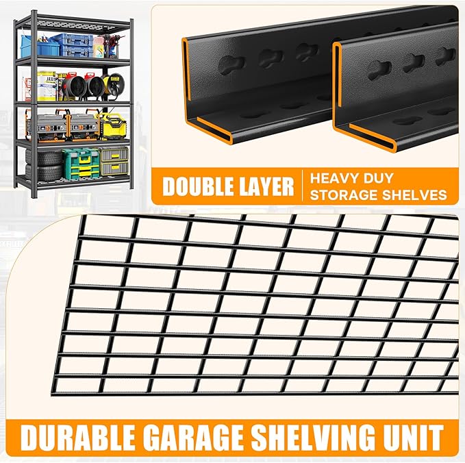 72" H Heavy Duty Garage Shelving 5 Tier 2500 LBS Storage Shelves Adjustable Industrial Metal Wire Shelf Unit for Garage,Basement,Pantry,Warehouse,Commercial