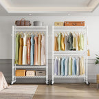 VIPEK R2 Heavy Duty Rolling Garment Rack 3 Tiers Adjustable Clothes Racks with Double Rods & Hooks, Freestanding Wardrobe Closet Storage Rack Metal Clothing Racks for Hanging Clothes, White