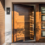 GLOBE Electric 44788 Greer 1-Light Outdoor Wall Sconce, Matte Black, Faux Wood Accents, Clear Glass Shade