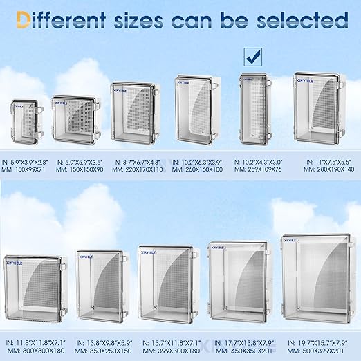 Waterproof Outdoor Project ABS Plastic Junction Box IP67 Weatherproof Dustproof Enclosure with Hinged Cover, Mounting Plate,Wall Brackets for Power Project (Clear,10.2"x4.3"x3.0")