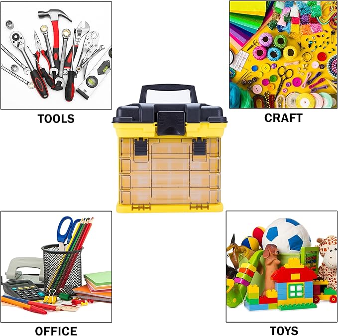 Portable Tool Box - Small Parts Organizer with Drawers and Customizable Compartments for Hardware, Tackle, Beads, or Crafts by Stalwart (Yellow)