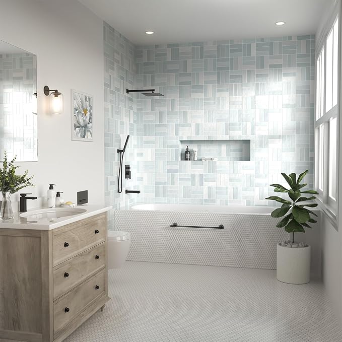 Lava Odoro Modern 3-Setting Square Shower and Tub Faucet Set with Shower Head and Handheld Sprayer Black, Rainfall Shower System with Tub Spout, Shower Valve Trim Kit, Matte Black, SF103-MB-T