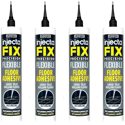 Precision 300ml from Floor-Fix Pro - Fix Loose Tiles - for Loose & Hollow Tiles, Wood, LVT & Laminate - Includes 1.9mm Syringe Tip - Adjustable to 6mm + Anti-Clog Performance (Pack of 4)