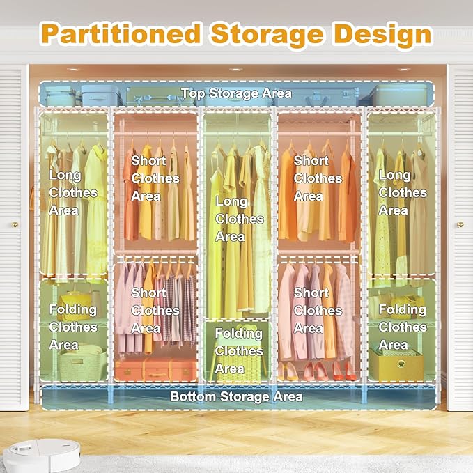 Ulif H50 Extra Large Clothes Rack, Heavy Duty Garment Rack, Freestanding Portable Closet, Clothing Racks for Hanging Clothes, Wardrobe Closet 89.8'' W x 15.8" D x 76.4" H, Max Load 1400 Lbs, White