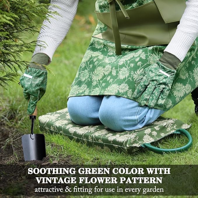 Colwelt Garden Tools Set, 8 Piece, Heavy Duty Gardening Tools with Wooden Handle, Including Garden Tote, Kneeling Pad, Gloves, Pruner, Trowel, Tulip Trowel, Cultivator - Gardening Gifts for Women Men