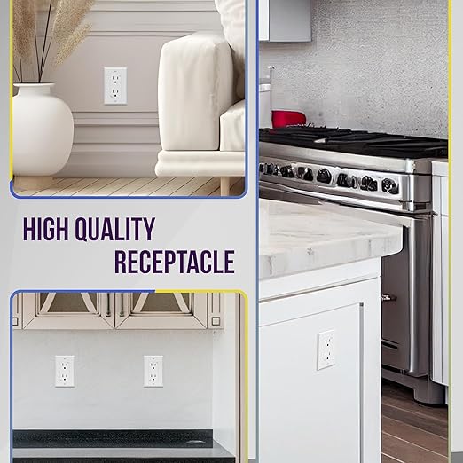 ENERLITES 61501-TR-WWP Decorator Receptacle Outlet with Wall Plate, Tamper-Resistant, Residential Grade, 3-Wire, Self-Grounding, 2-Pole, 15A 125V, UL Listed, White