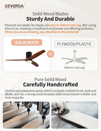 52 Inch Low Profile Ceiling Fans with Lights and Remote Control, Flush Mount Ceiling Fan with Lights, 3 Blades Solid Wood Hugger Easy Installation for Living Room, Bedroom, Farmhouse, Indoor