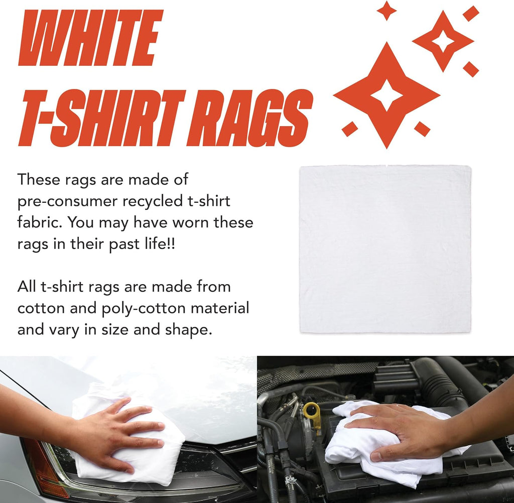 Arkwright W43 Cotton Tshirt Rags - 10 lb Box - Soft Lint Free Cloths for Cleaning, Streak & Scratch-Free, Professional Grade Wiping Towels for Polishing, Painting, and Staining, White
