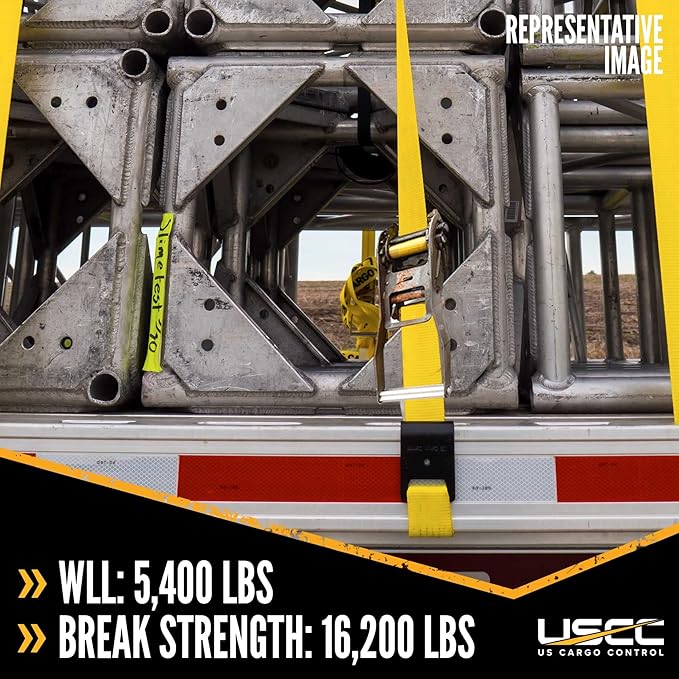 US Cargo Control 4 Inch x 11 Inch Fixed End (2-Pack), Zinc-Coated Ratchet and Black Flat Hook, 5,400 lbs Working Load Limit, 4 Inch Ratchet Strap Fixed Ends for Flatbed Trailers and Trucks