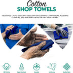 ZUPERIA Cotton Shop Towel – Multipurpose Cleaning Cloths (14" x 12" - Pack of 100 - Blue) Reusable Shop Rags for Automobiles, Industrial, Restaurants, Garage, and Homes