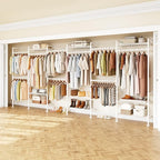 H6 Wall Mounted Closet System, Industrial Pipe Clothes Rack Clothing Racks with 6 Telescopic Rods & 3 Fixing Rods & 9 Shelves, Heavy Duty Closet Organizers and Storage in Wardrobe Closet (White)