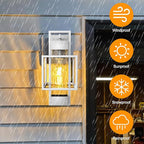 PARTPHONER Modern Outdoor Light Fixtures Dusk to Dawn Outdoor Lighting 2 Pack, 15" Exterior Wall Sconce Waterproof Outside Porch Light for House with Water Glass for Garage Doorway Silver