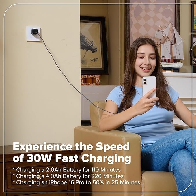 Greenworks 24V Cordless Brushless 400 in-lbs Drill/Driver, Lightweight, LED Work Light,18+1 Clutch, 2.0Ah USB-C Battery (12,000mAh Power Bank),30W USB-C Charger and USB C to USB C Cable(3.3FT)