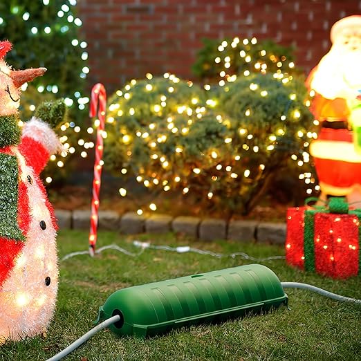 2 Pack of IP44 Outdoor Waterproof Box by Restmo, Weatherproof Extension Cord Cover, Safety Connection Seal for Outdoor Outlet, Electrical Plug, Holiday Decorations, LED Strip Light, Power Tool, Green