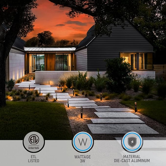 LEONLITE 5CCT 10-Pack Low Voltage Landscape Pathway Lights, Update 1800K2700K3000K4000K5000K Selectable, LED Bollard Path Light, 3W Outdoor Landscape Lighting for Driveway, Aluminum, 12-24V, ETL, IP65