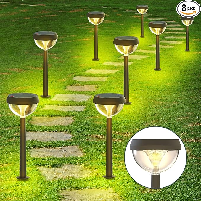 Linkind Solar Pathway Lights 8 Pack, Solar Lights Outdoor Warm White Waterproof, Adjustable Solar Powered for Walkway Yard Garden Driveway Backyard