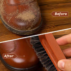4 Pcs Horsehair Shine Shoes Brush Kit Polish Dauber Applicators Cleaning Leather Shoes Boots Care Brushes Suede Cleaner Brush with Microfiber Shoe Cloth(Brown Style A)