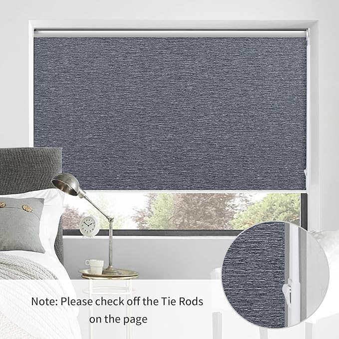 ALLBRIGHT 100% Blackout Roller Blinds Woven Shades with Striped Jacquard, Cordless Window Shades, UV Protection Fabric, Easy-Install for Indoor Home & Office, Dark Blue, 27" W x 72" H