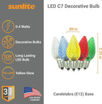 Sunlite 41295 LED C7 Holiday Decorative Light Bulb, 0.4 Watts, E12 Candelabra Base, Faceted Christmas-Lights; Nightlight, Multi Color Combo 30 Count
