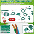 Feekoon 20FT Outdoor Extension Cord with Timer, 1 to 3 Way Extension Cord Splitter, 16AWG SJTW Heavy Duty 3 Plug Green with Multiple Outlets and Weatherproof Covers for Halloween Christmas