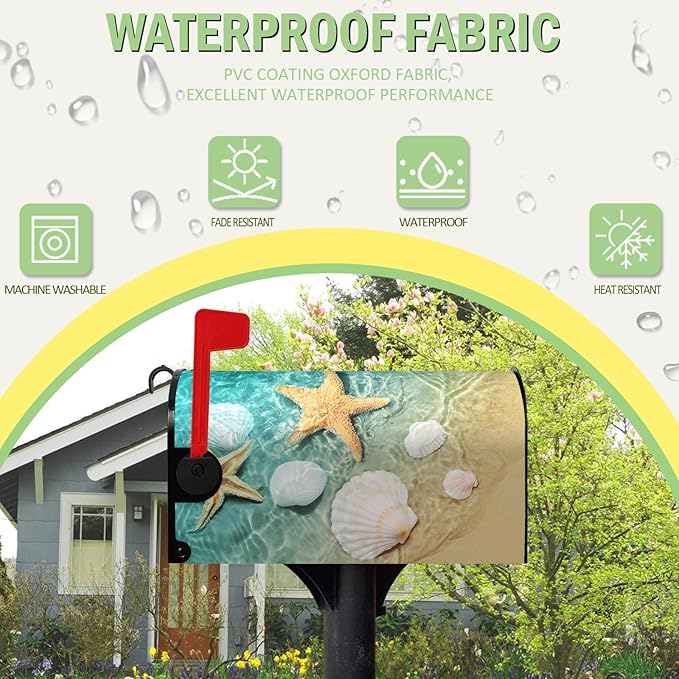 Summer Beach Mailbox Covers Magnetic Coastal Starfish Shells Mailbox Cover Standard Size 21 X 18 Inch Ocean Nautical Post Letter Box Wraps for Outdoor Garden Decoration