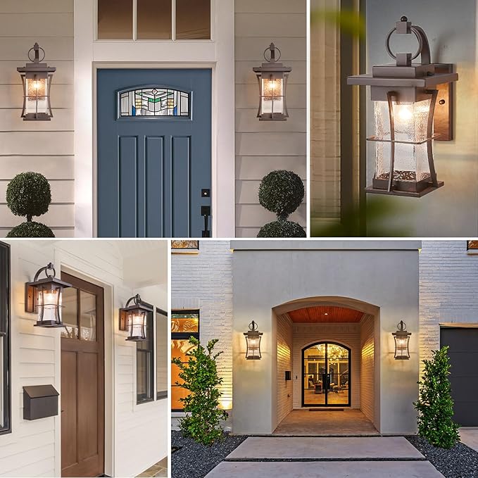 Oil Rubbed Bronze Outdoor Light Sconces Wall Mount Matte Brown Outdoor Wall Lamp Large Exterior Porch Wall Lantern with Seeded Glass 15" Outside Lights for House, Front Door, Patio, Backyard