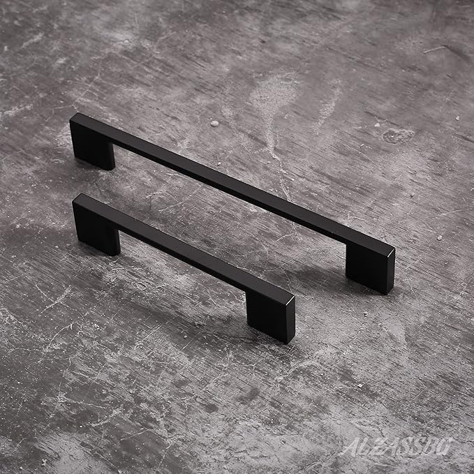 Alzassbg 10 Pack Matte Black Cabinet Pulls, 7-1/2 Inch(192mm) Hole Centers Rectangle Cabinet Handles Kitchen Pulls for Drawers and Cabinets AL3051MB