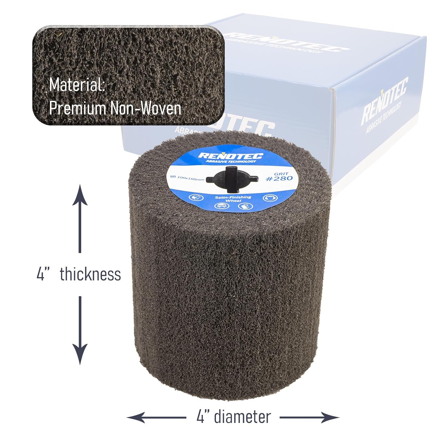 4"x4", Non-Woven Polishing Wheel, Very Fine Grit 280, 4 Pk, S/C, for Metal and Wood Surface Polishing