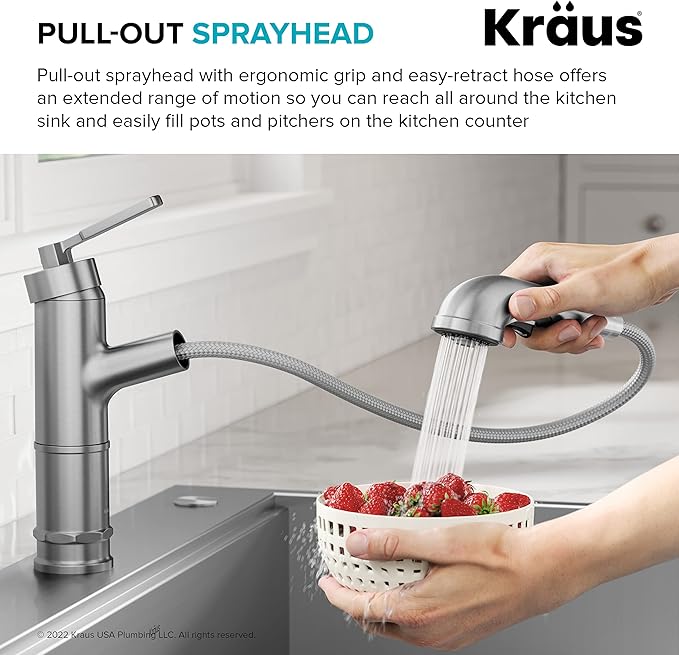 KRAUS Allyn Pull-Out Single Handle Kitchen Faucet in Spot-Free Stainless Steel, KPF-4103SFS