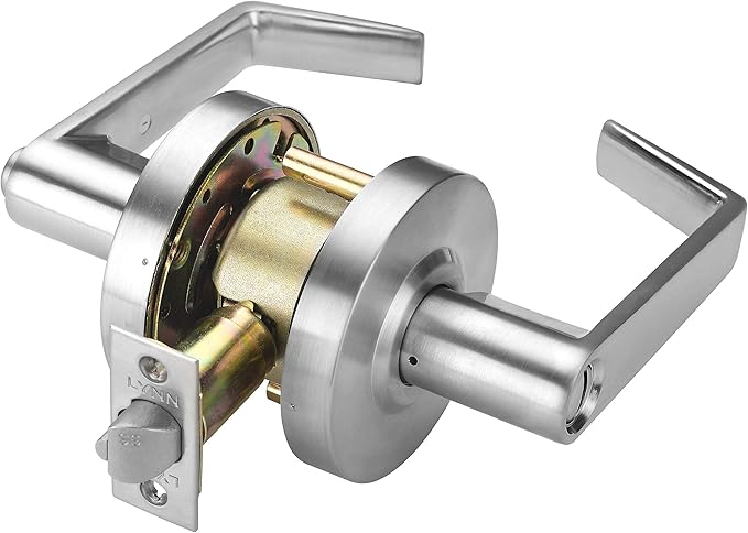 LYNN HARDWARE Commercial Door Lever Lock - Heavy-Duty Locking Door Handle, Designer Door Handles, Cylindrical Lever Lock, Non-Handed Grade 2 Door Handle, Satin Chrome, Privacy/Bathroom Function