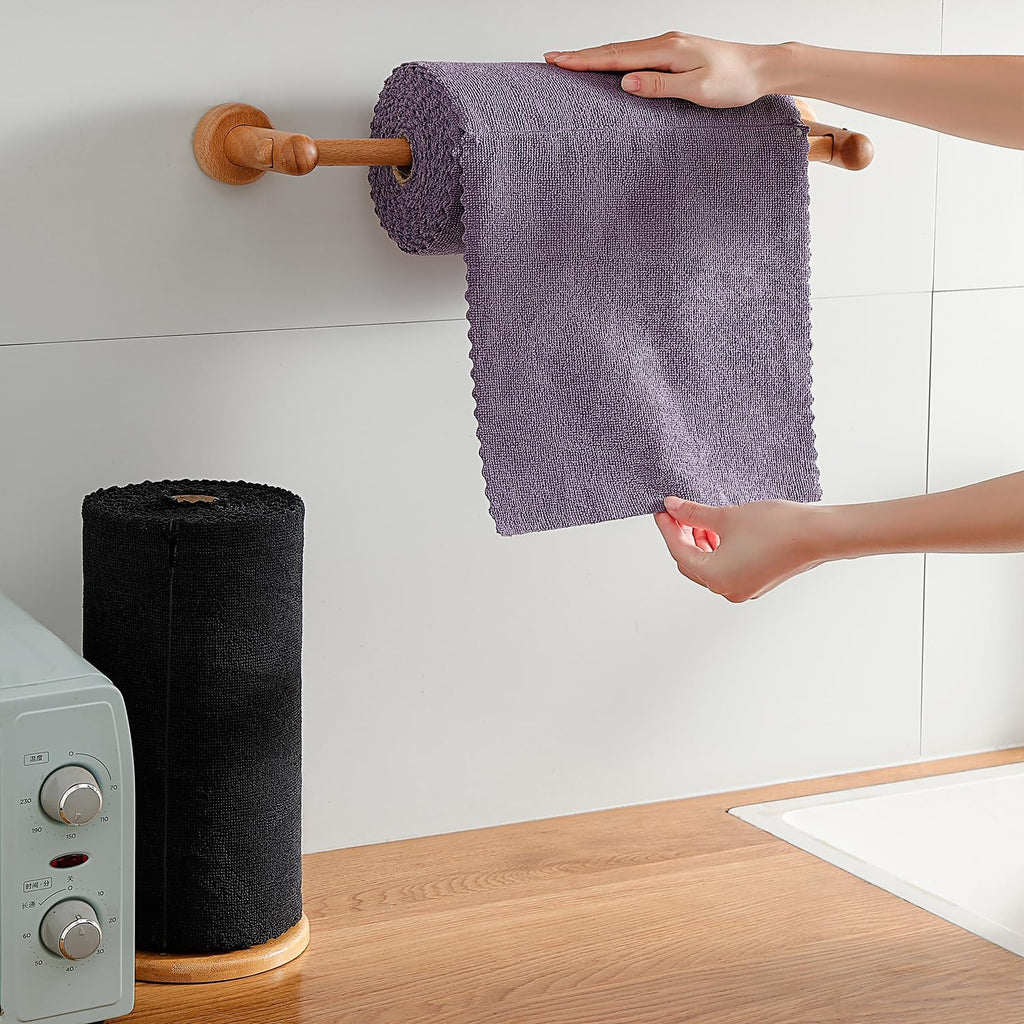 80 Pack Microfiber Cleaning Cloth Roll,Lint Free Rags & Tear Away Reusable Towels Washable Scratch,Ultra Absorbent Dish Rags(12" x 12") for Car Kitchen Home Garage-Dark Purple