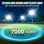STASUN 2 Pack 600W LED Flood Light, Mini Series Stadium Light, 60000LM 6000K Daylight White IP66 Waterproof 3 Adjustable Panels Outdoor Sports Lighting for Basketball Court, Parking Lot,Baseball Field