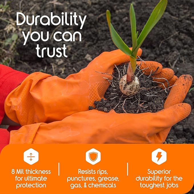 Inspire Heavy Duty Orange Nitrile Disposable Gloves | ULTRA 8 Mil Diamond Textured Grip | Industrial Mechanic Food