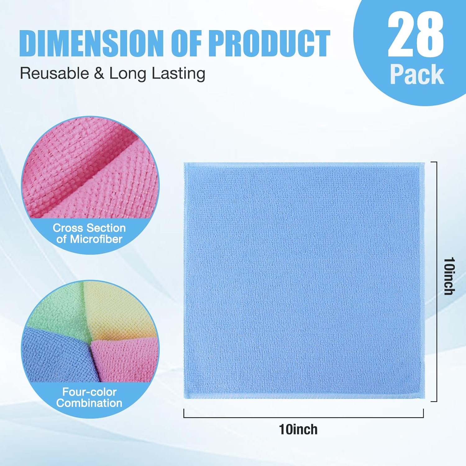 Microfiber Cleaning Cloth 28 Pcs, 4 Colors Assorted Microfiber Towels and Cleaning Rags for House and Kitchen Reusable and Washable Dusting Cloth
