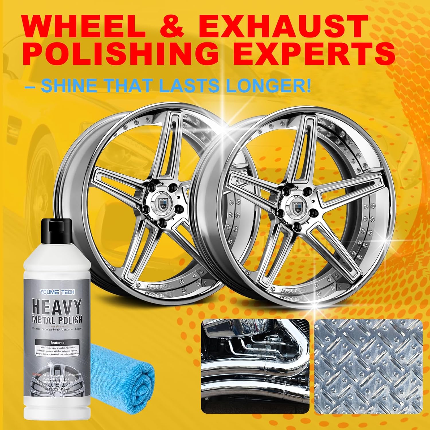 Metal Polish (16oz) & Chrome & Aluminum & Stainless Steel Polish, Multi Purpose Polish, Cleaner, Restorer and Protectant Compound for Metal Chrome Aluminum and Stainless Steel