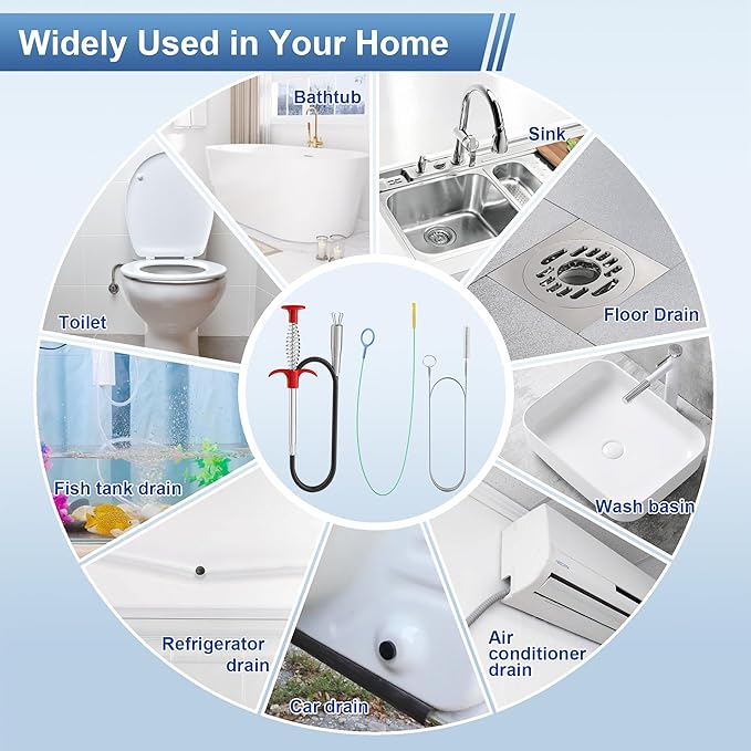 Drain Snake Clog Remover Tool: 5 × 30 Inch Sink Snake + 1 × 35.5 Inch Drain Cleaner Tool + 4 × 59 Inch Tube Drain Brush for Shower, Toilet, Bathroom Sink & Tub (10 Pack)