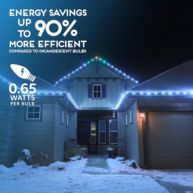 HLO Lighting Set of 25 Cool White C9 Faceted LED Christmas Light Bulbs for Indoor & Outdoor Use | Durable Replacement Bulbs