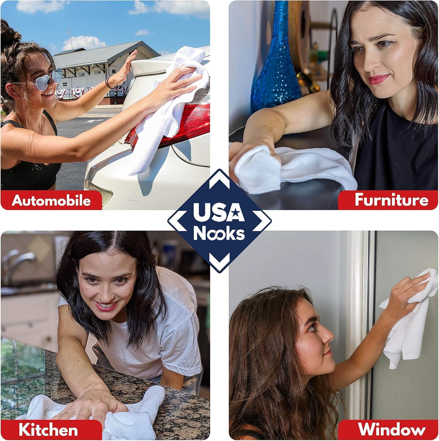 USANOOKS Microfiber Cleaning Cloth Yellow - 24 Pcs 12.5"x12.5" - High Performance - 1200 Washes, Ultra Absorbent Towels Weave Grime & Liquid for Streak-Free Mirror Shine - Car Washing Cloth