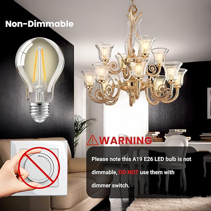 TJOY 12 Pack A19 Vintage LED Edison Bulbs, Non-Dimmable, 60W Equivalent, High Brightness 2700K Warm White, 8W E26 Standard Base, 760 Lumens, CRI80+, Clear Glass Filament Bulb for Home, Farmhouse