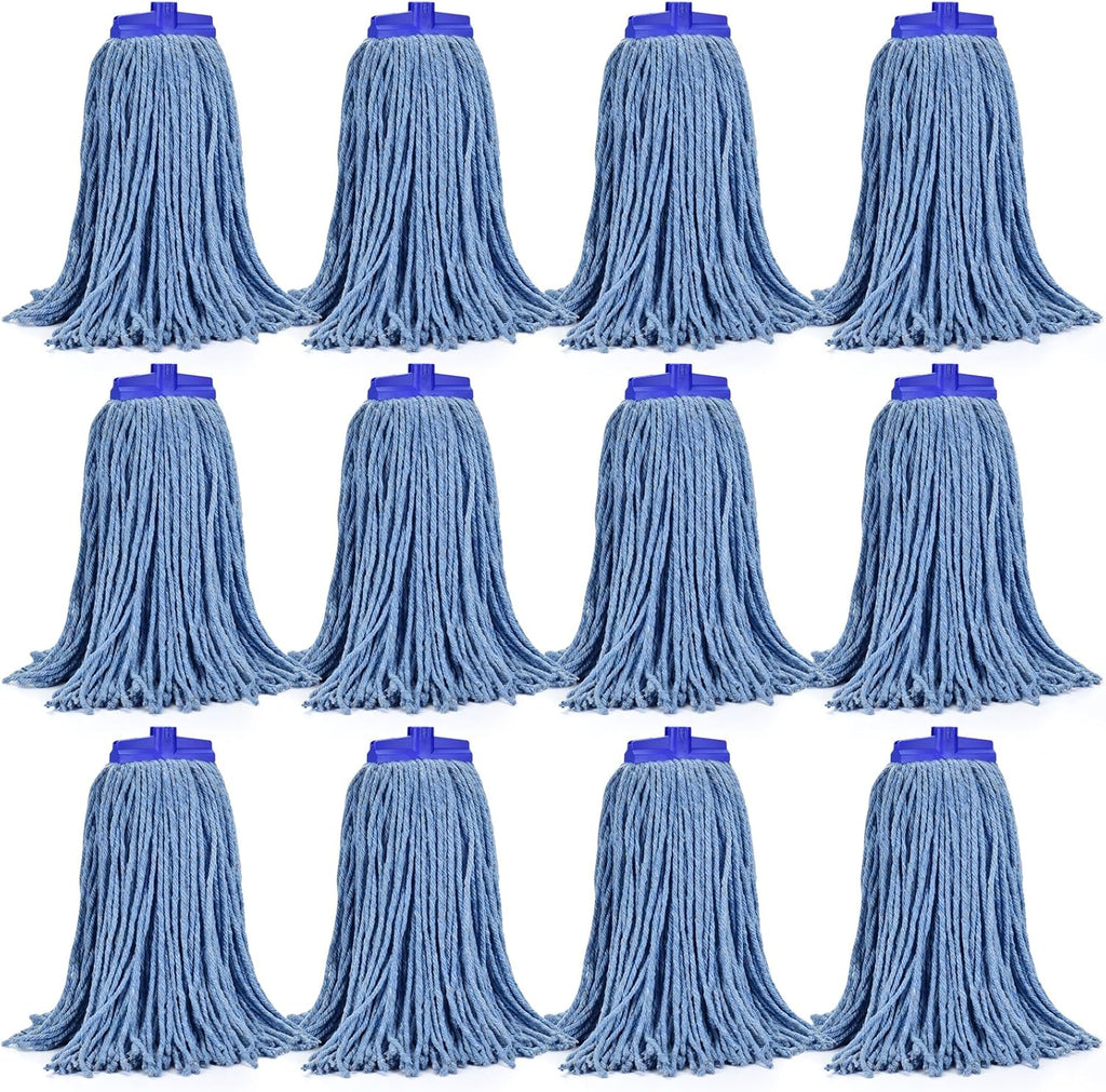 Matthew Cleaning Screw-on Heavy Duty Cotton Wet Mop Replacement Heads(Blue, Large,12 Pack) with 2 Pack Microfiber Cloth for Residential & Commercial Floor Cleaning Use- Fit Standard American Screw
