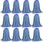 Matthew Cleaning Screw-on Heavy Duty Cotton Wet Mop Replacement Heads(Blue, Large,12 Pack) with 2 Pack Microfiber Cloth for Residential & Commercial Floor Cleaning Use- Fit Standard American Screw