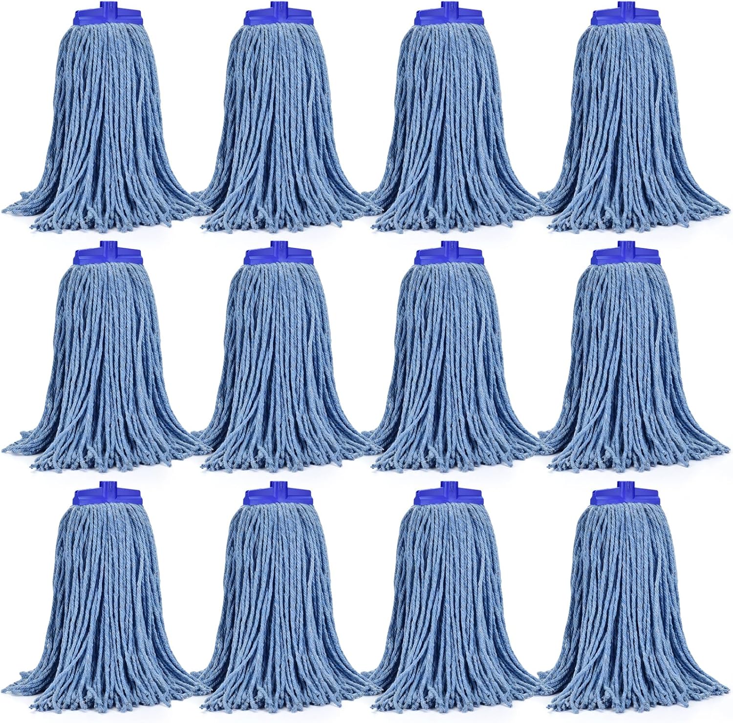 Matthew Cleaning Screw-on Heavy Duty Cotton Wet Mop Replacement Heads(Blue, Large,12 Pack) with 2 Pack Microfiber Cloth for Residential & Commercial Floor Cleaning Use- Fit Standard American Screw