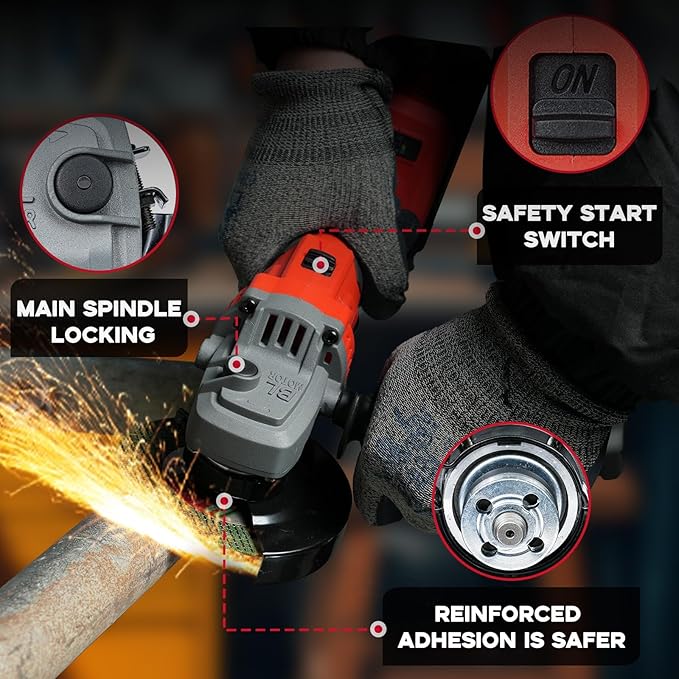 Angle Grinder, Cordless Grinder with 2 × 5.0Ah Batteries, 10000RPM Battery Powered Grinder, 3 Speed Angle Grinder Tool, Cordless Grinder with Battery and Charger for Cutting Shaping Grinding Polishing