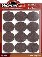 Yelanon Felt Furniture Pads for Hardwood Floors -24 Pcs 2.5" Premium Felt Pads for Chair Legs, Floor Protectors for Furniture, Brown