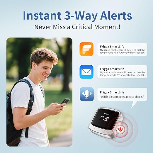 Frigga 4G Cellular & WiFi Temperature Humidity Monitor, 2 Years Subscription Included, Remote Temperature Sensor with App, Email, Voice Alerts for RV, Pets Safety, Vacation Home Monitoring, S0